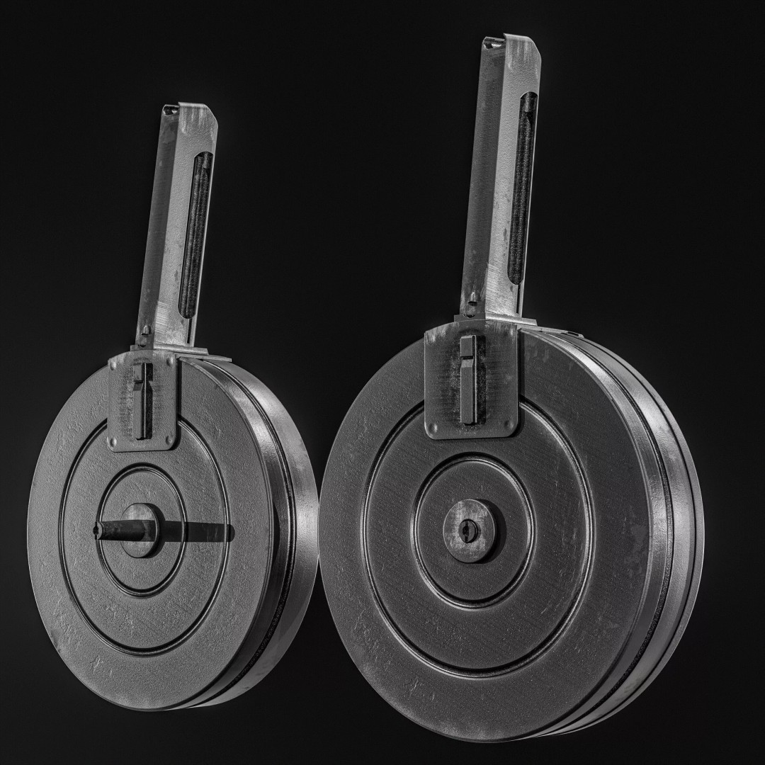 Drum Magazine 3D Model – Low Poly PBR Game Asset, FBX, OBJ - View 24