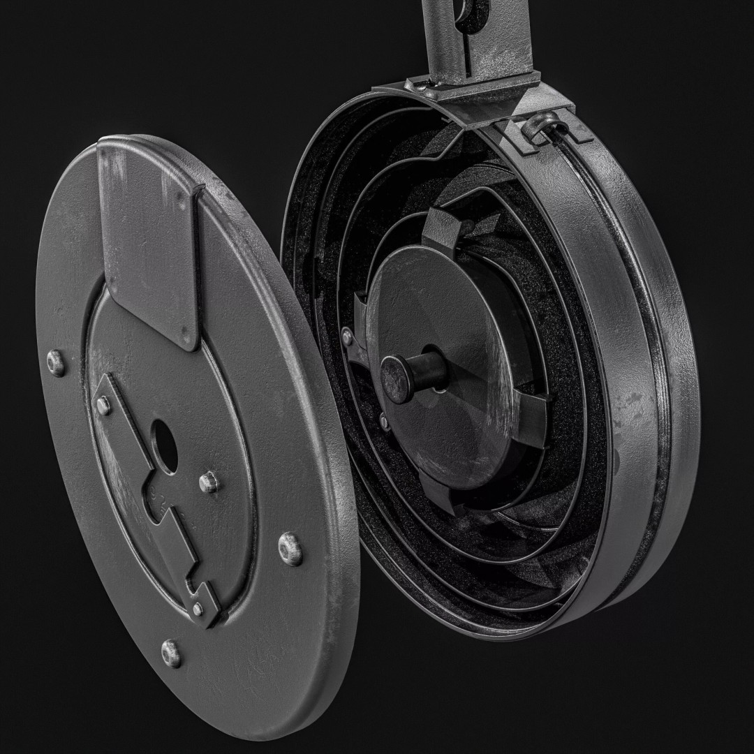 Drum Magazine 3D Model – Low Poly PBR Game Asset, FBX, OBJ - View 25