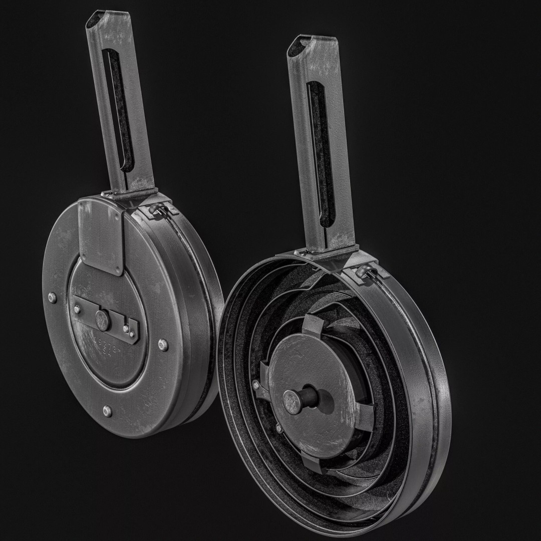 Drum Magazine 3D Model – Low Poly PBR Game Asset, FBX, OBJ - View 4