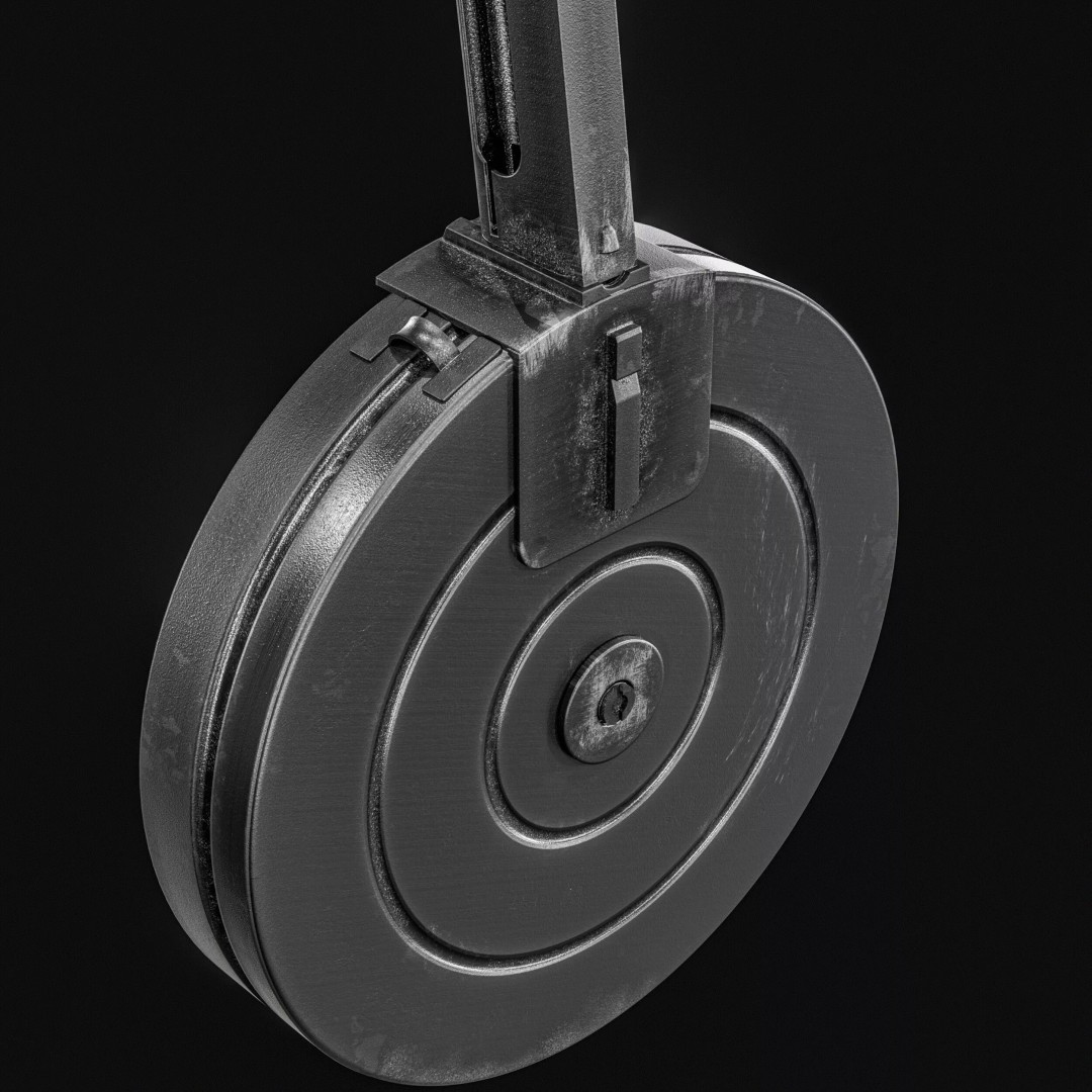 Drum Magazine 3D Model – Low Poly PBR Game Asset, FBX, OBJ - View 8