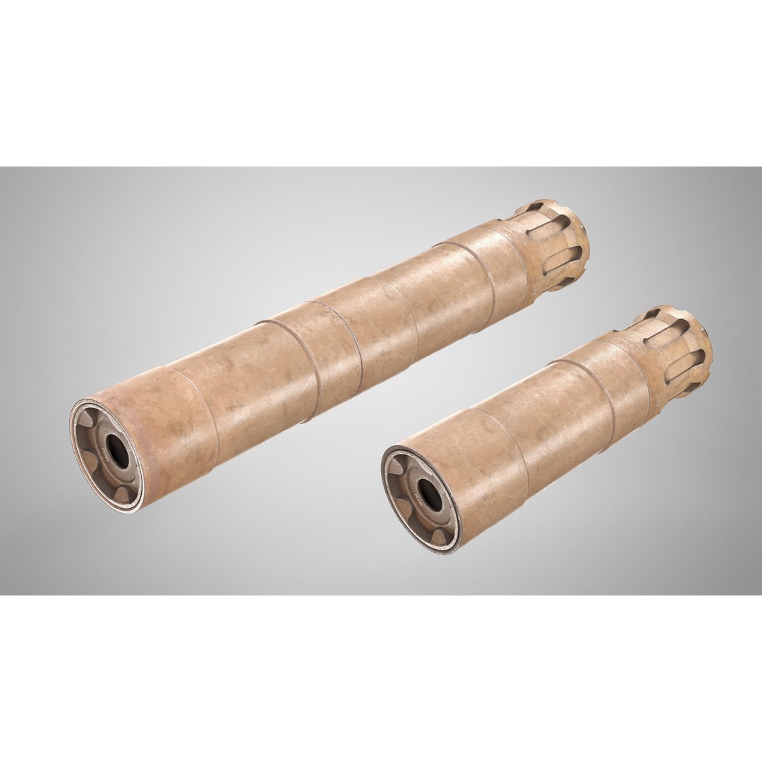 Rugged Obsidian Silencer 3D Model – Low Poly PBR Game Asset, FBX, OBJ - View 10