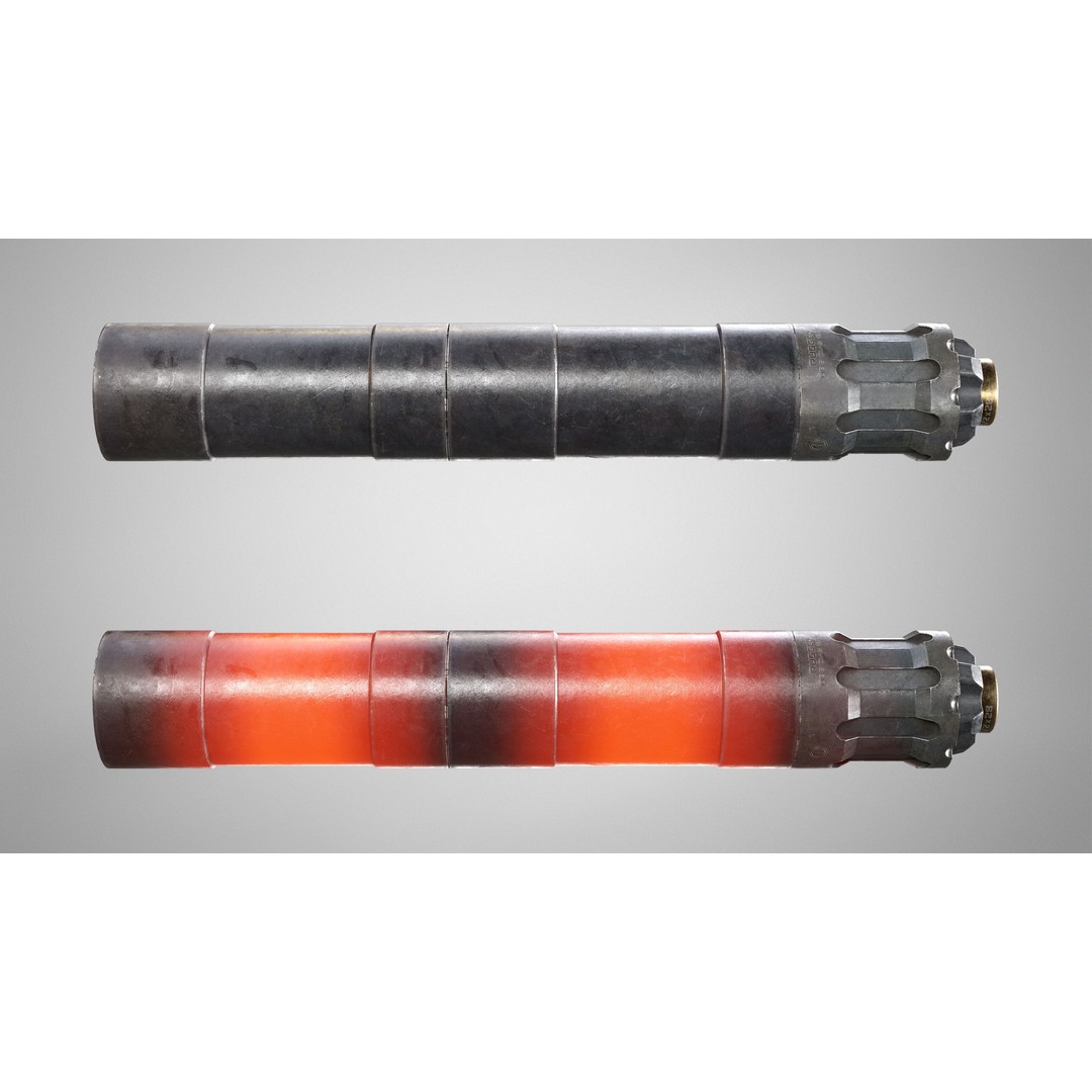 Rugged Obsidian Silencer 3D Model – Low Poly PBR Game Asset, FBX, OBJ - View 11