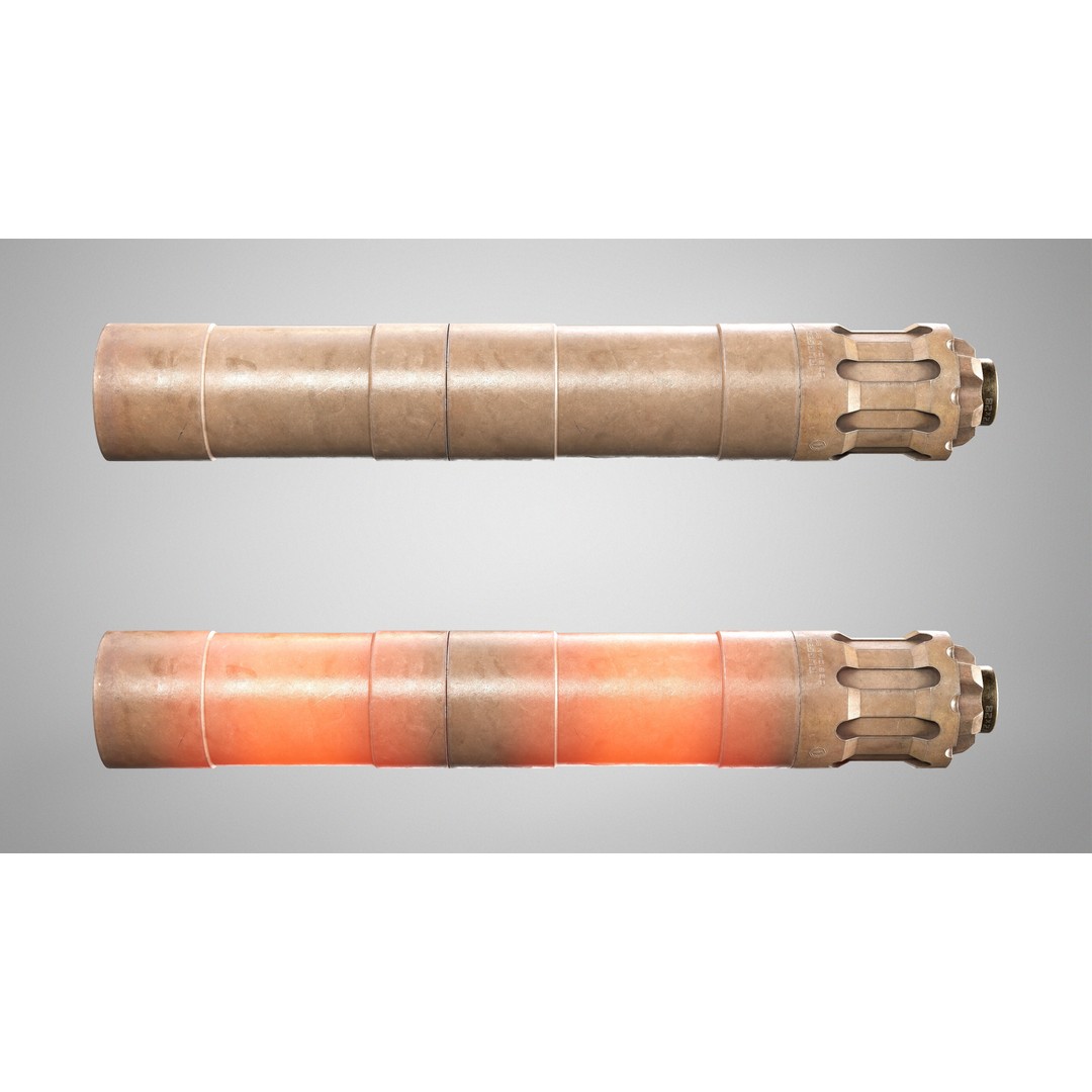Rugged Obsidian Silencer 3D Model – Low Poly PBR Game Asset, FBX, OBJ - View 12
