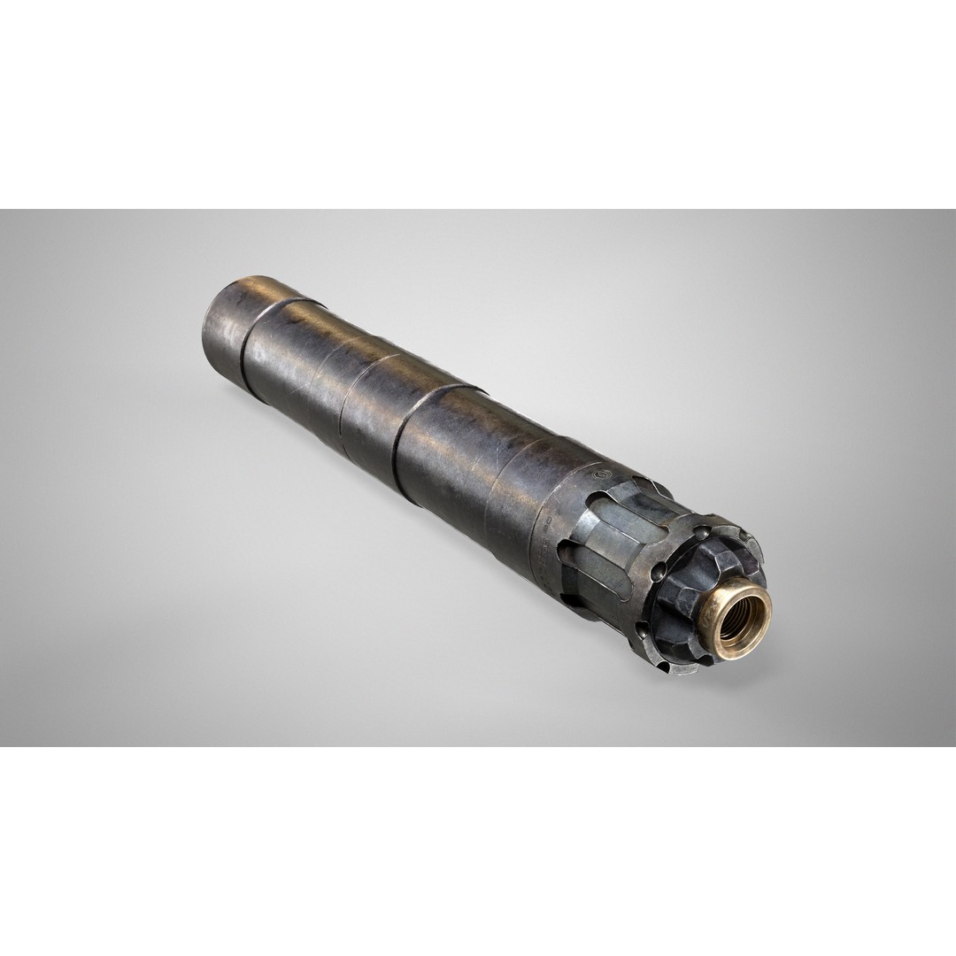 Rugged Obsidian Silencer 3D Model – Low Poly PBR Game Asset, FBX, OBJ - View 4