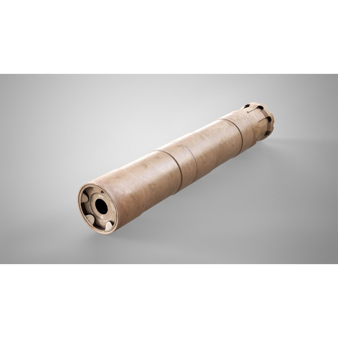 Rugged Obsidian Silencer 3D Model – Low Poly PBR Game Asset, FBX, OBJ - View 5