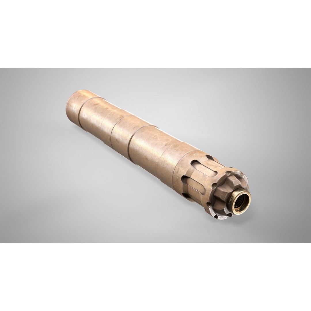 Rugged Obsidian Silencer 3D Model – Low Poly PBR Game Asset, FBX, OBJ - View 6