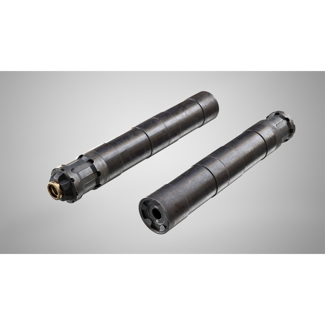 Rugged Obsidian Silencer 3D Model – Low Poly PBR Game Asset, FBX, OBJ - View 7
