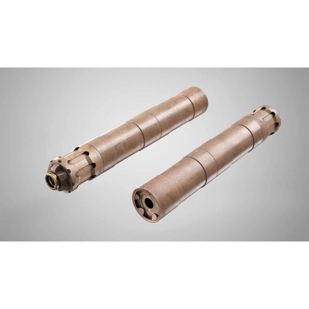 Rugged Obsidian Silencer 3D Model – Low Poly PBR Game Asset, FBX, OBJ - View 8