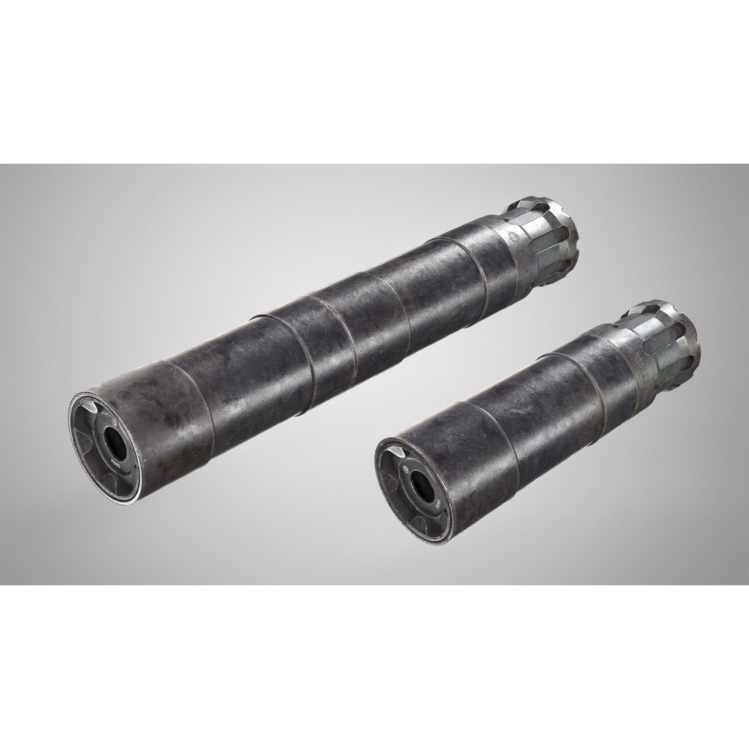 Rugged Obsidian Silencer 3D Model – Low Poly PBR Game Asset, FBX, OBJ - View 9
