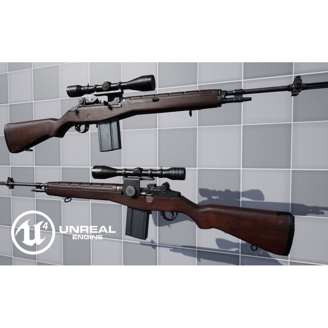 M14 Rifle 3D Model – Low Poly Game Ready Asset, FBX, PBR