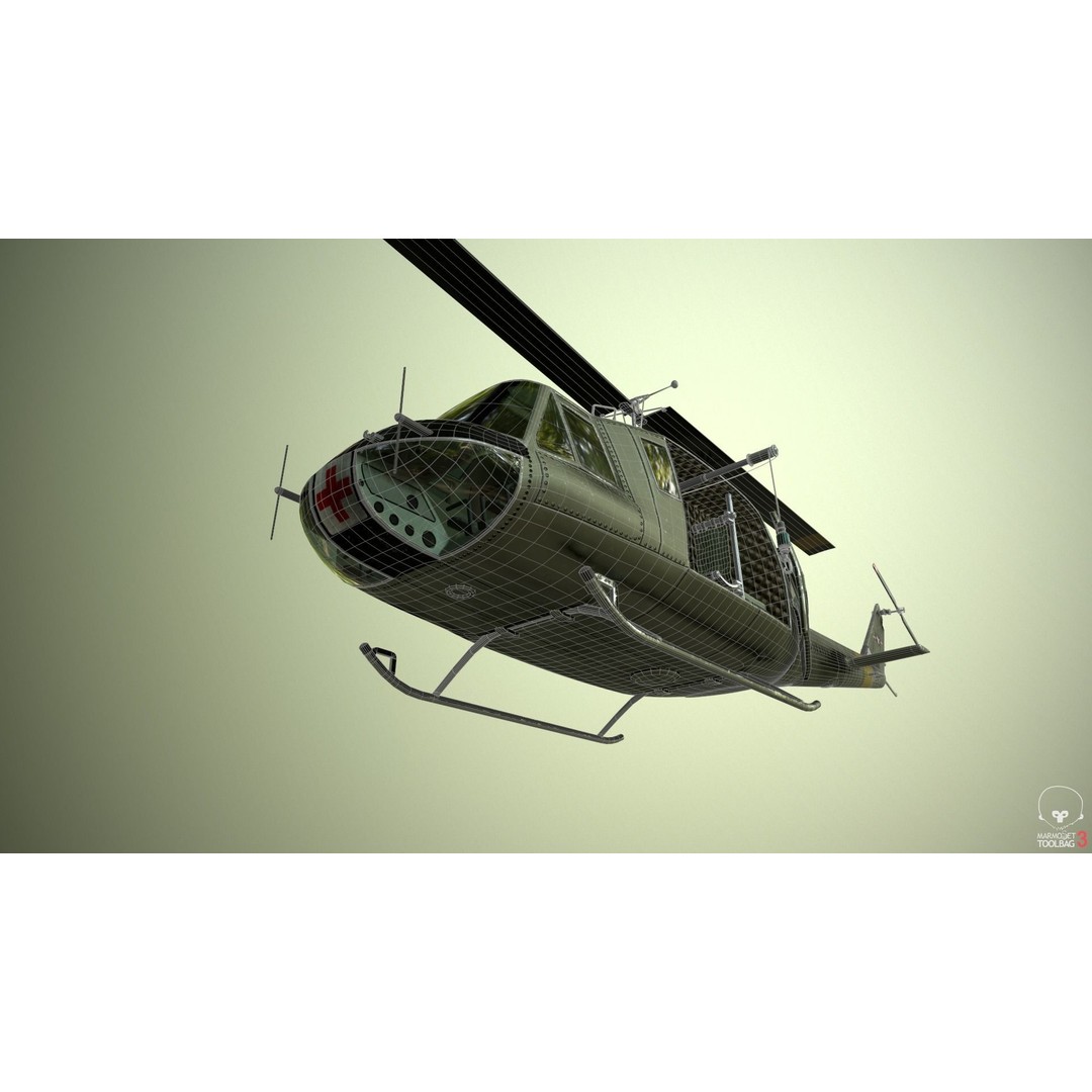 Huey MedEvac Bell UH-1H 3D Model – Rigged PBR Helicopter Asset, FBX - View 15
