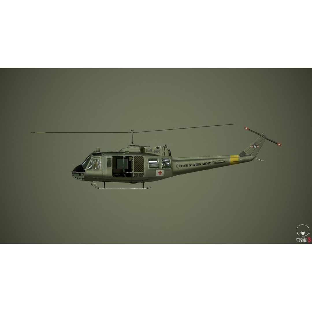 Huey MedEvac Bell UH-1H 3D Model – Rigged PBR Helicopter Asset, FBX - View 18
