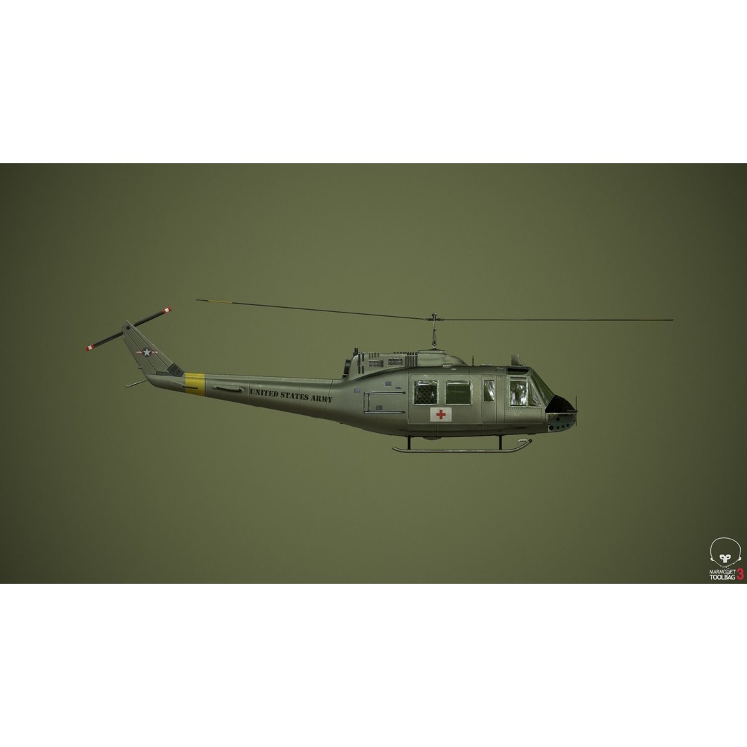Huey MedEvac Bell UH-1H 3D Model – Rigged PBR Helicopter Asset, FBX - View 20