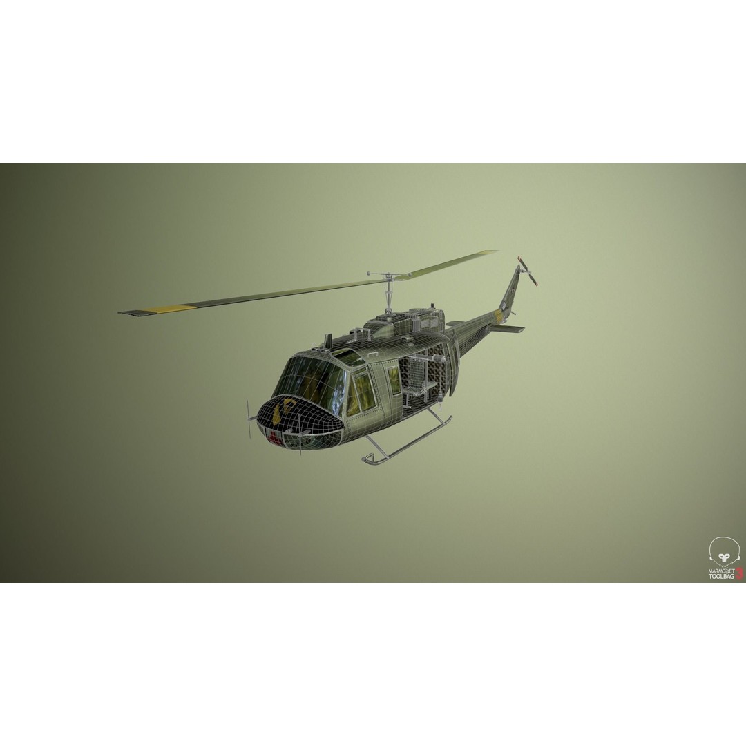 Huey MedEvac Bell UH-1H 3D Model – Rigged PBR Helicopter Asset, FBX - View 3