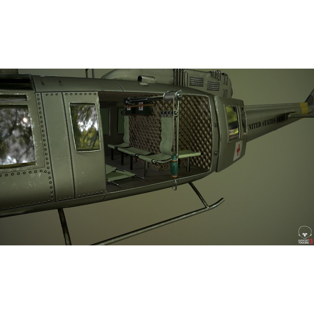 Huey MedEvac Bell UH-1H 3D Model – Rigged PBR Helicopter Asset, FBX - View 8
