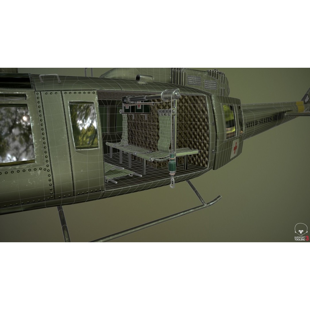 Huey MedEvac Bell UH-1H 3D Model – Rigged PBR Helicopter Asset, FBX - View 9