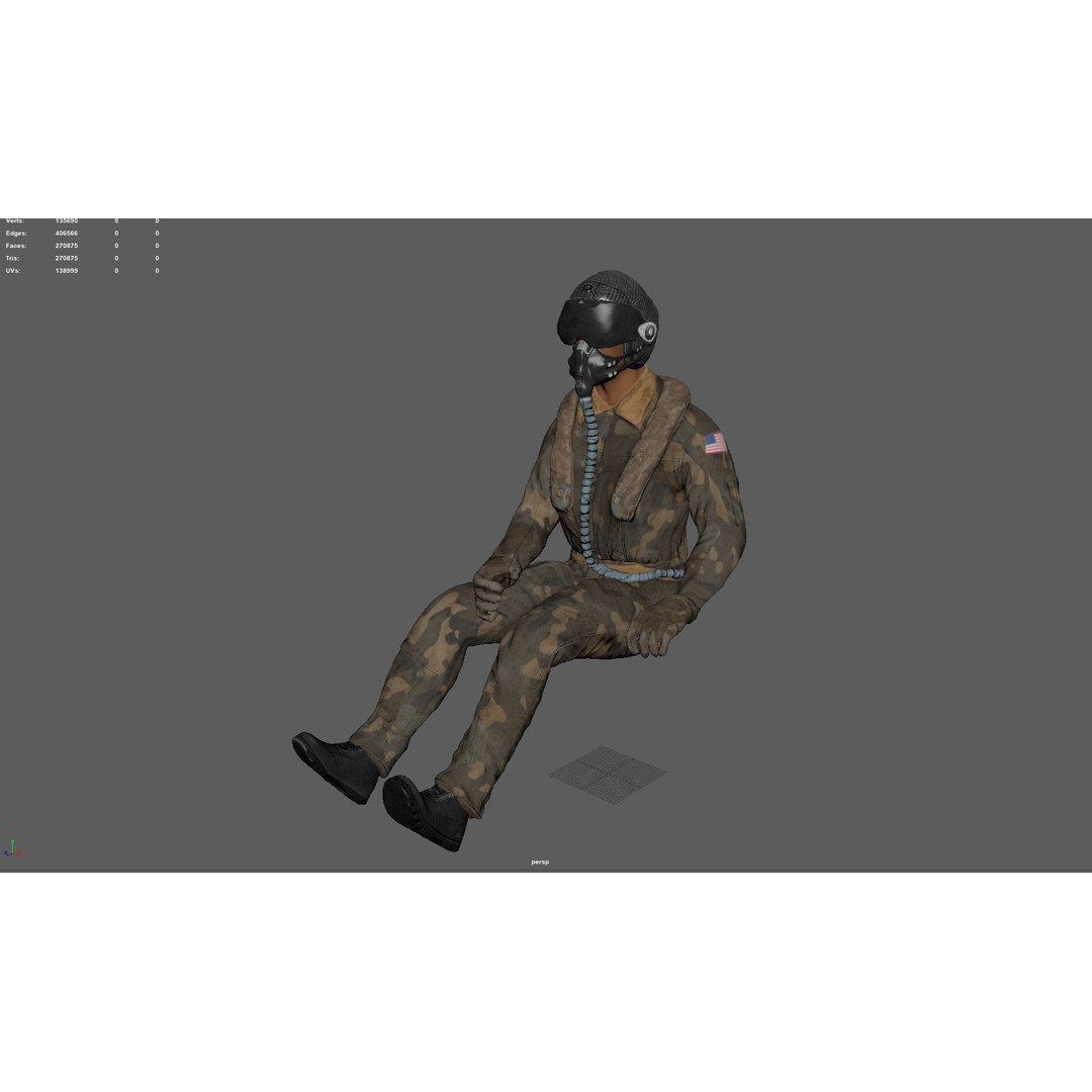 Pilot 3D Model – Sitting Pose with PBR Textures, FBX & OBJ Formats - View 11