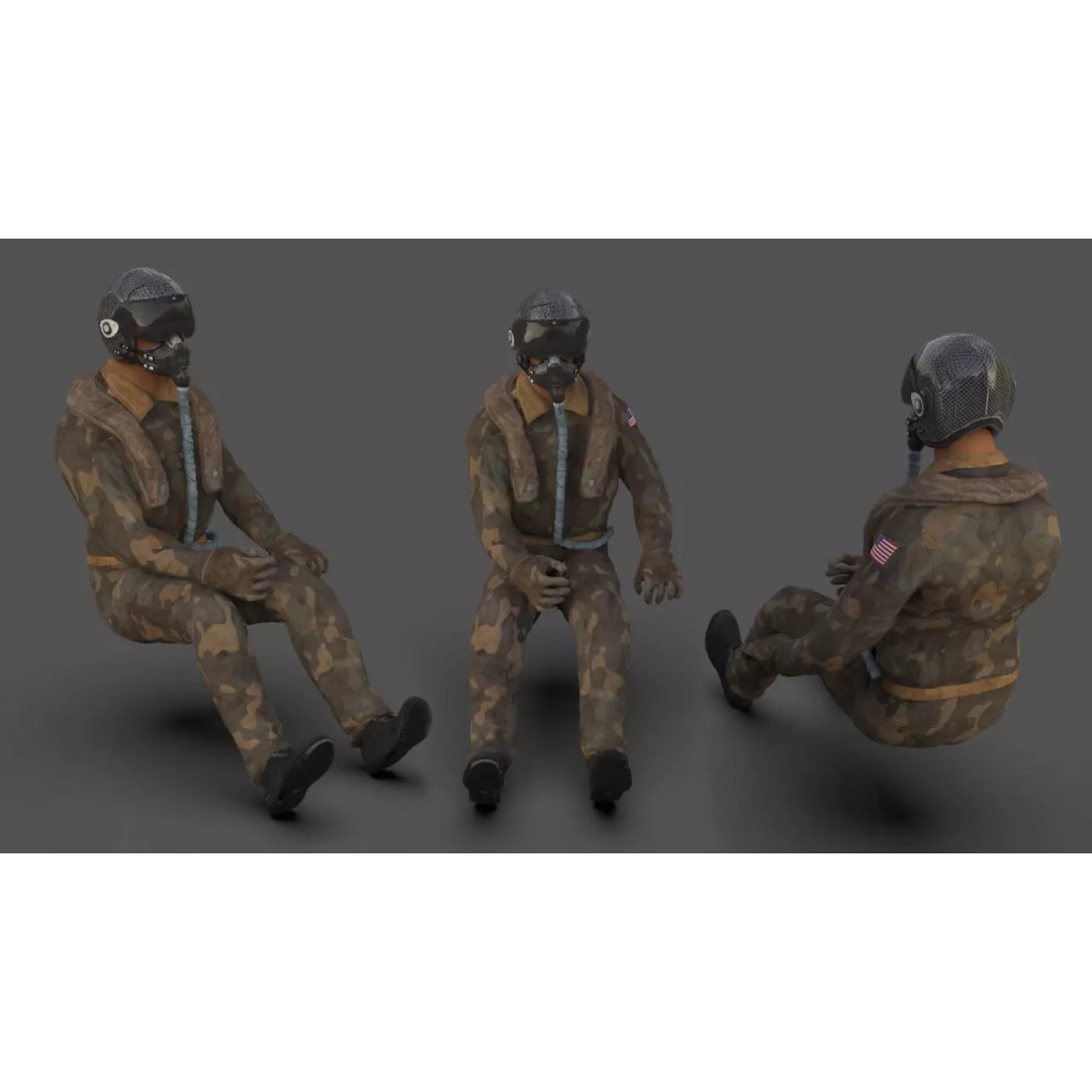 Pilot 3D Model – Sitting Pose with PBR Textures, FBX & OBJ Formats - View 2