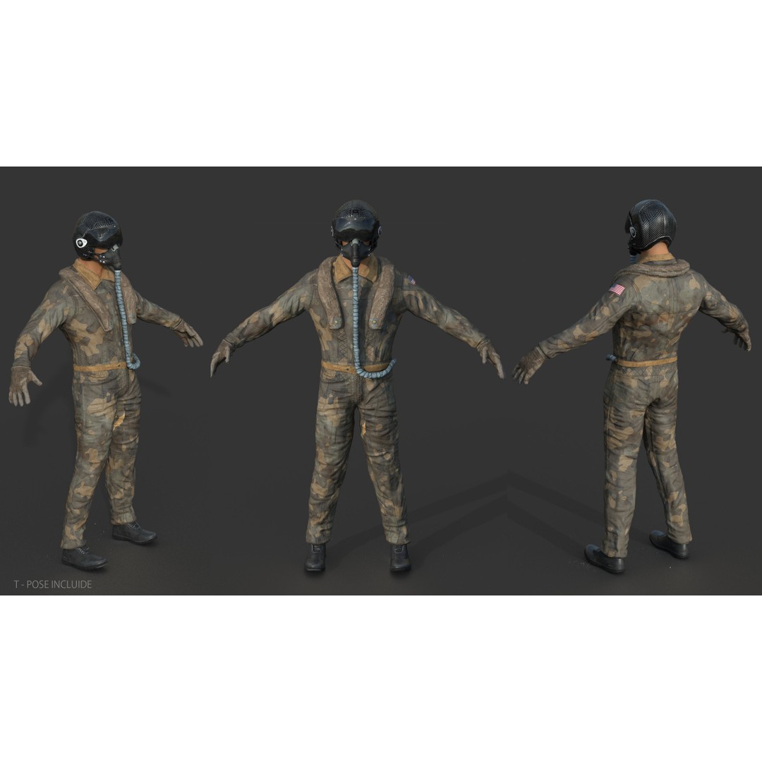 Pilot 3D Model – Sitting Pose with PBR Textures, FBX & OBJ Formats - View 3