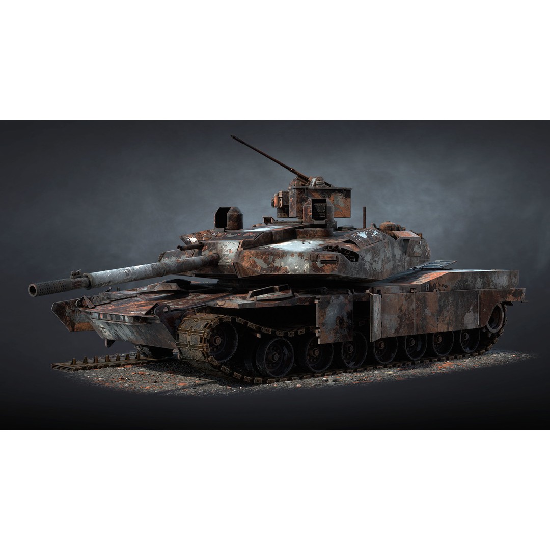Burnt AbramsX Tank 3D Model – Low Poly Game Asset, FBX - View 3