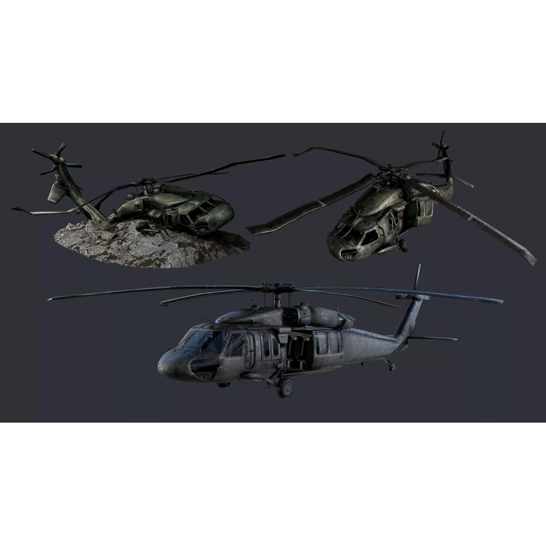Sikorsky UH60 Black Hawk Helicopter 3D Model – Low Poly Game Ready, FBX - View 2
