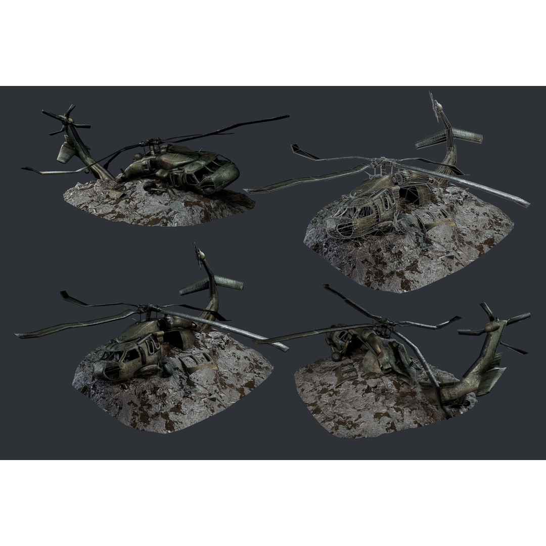Sikorsky UH60 Black Hawk Helicopter 3D Model – Low Poly Game Ready, FBX - View 4
