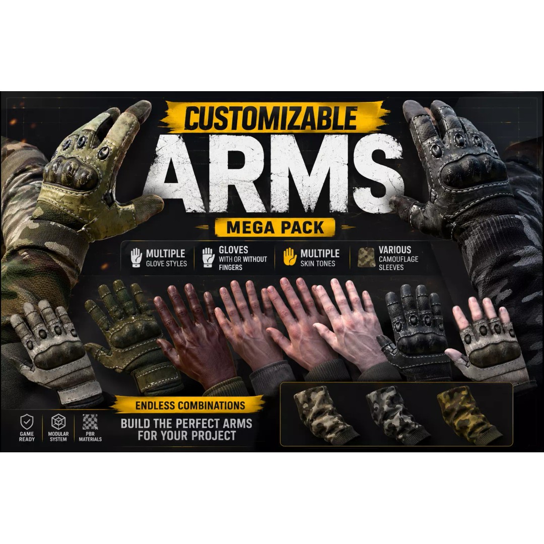 Customizable Arms Mega Pack 3D Model – Low Poly Rigged Game Asset, FBX - View 2