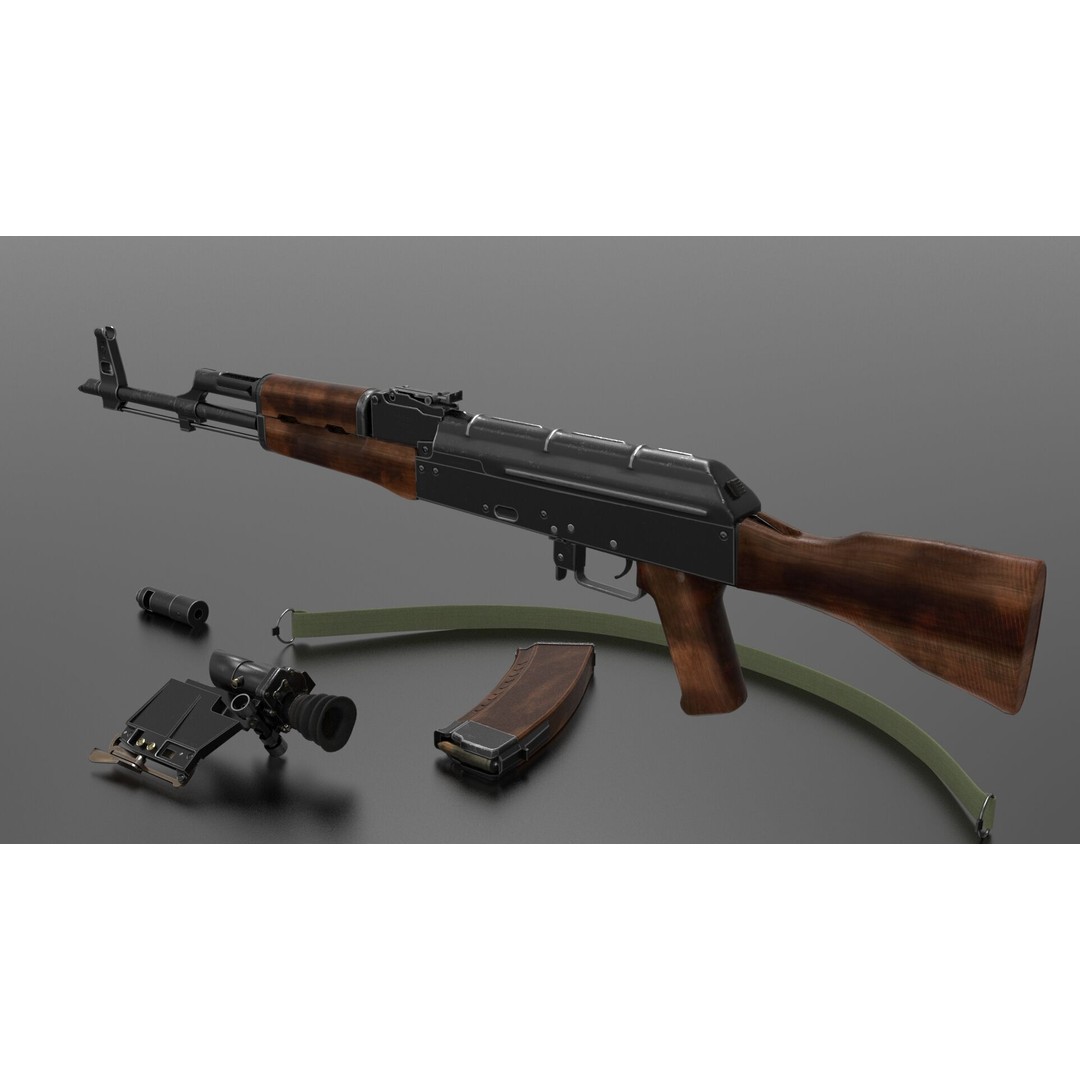 AK74 Assault Rifle 3D Model – Low Poly Game Asset, FBX, Rigged - View 3