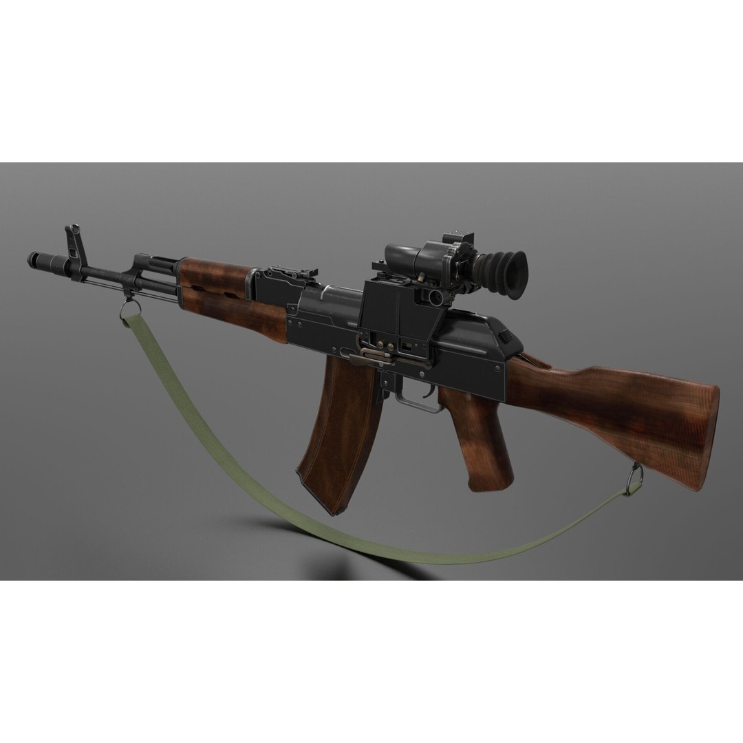 AK74 Assault Rifle 3D Model – Low Poly Game Asset, FBX, Rigged - View 4