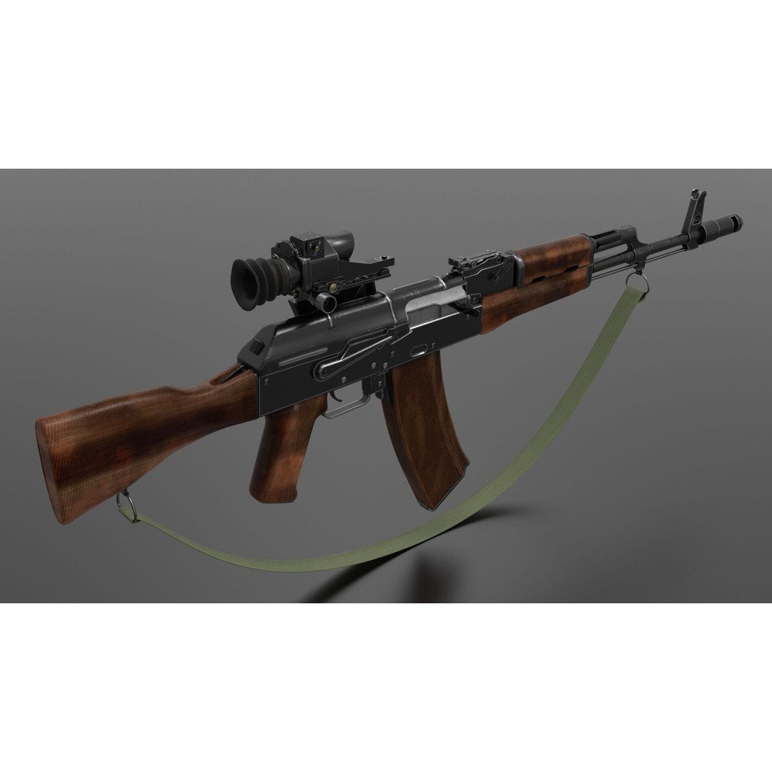 AK74 Assault Rifle 3D Model – Low Poly Game Asset, FBX, Rigged - View 5