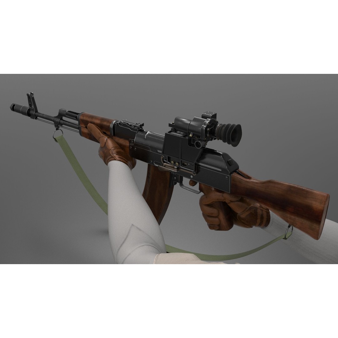 AK74 Assault Rifle 3D Model – Low Poly Game Asset, FBX, Rigged - View 6