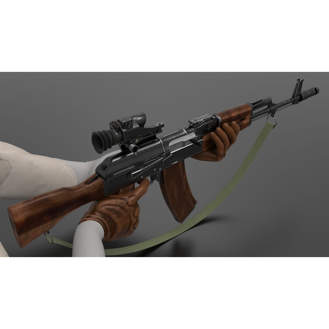 AK74 Assault Rifle 3D Model – Low Poly Game Asset, FBX, Rigged - View 7