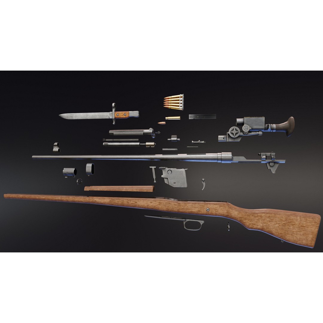 Ross Rifle MK3 3D Model – Low Poly Game Asset, Rigged, FBX - View 13