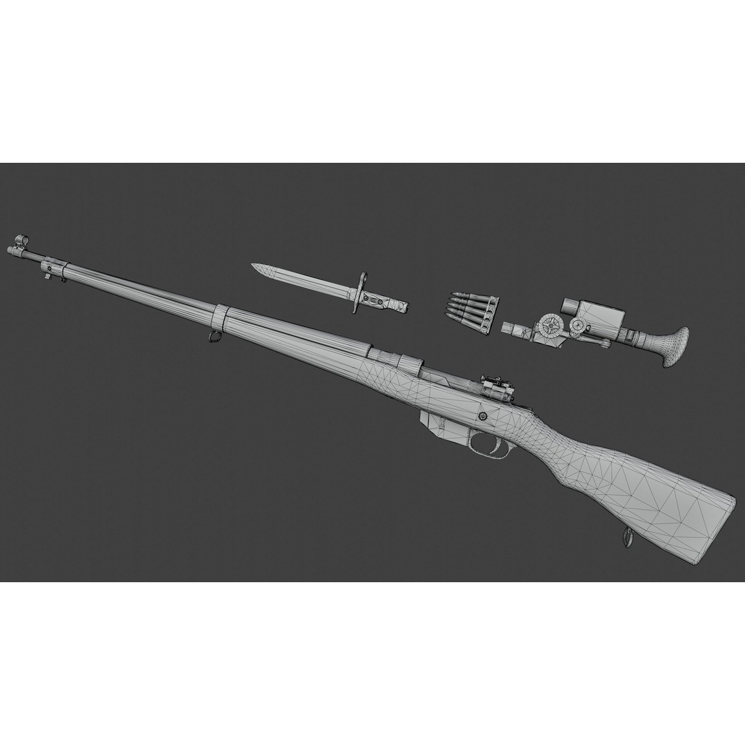 Ross Rifle MK3 3D Model – Low Poly Game Asset, Rigged, FBX - View 14