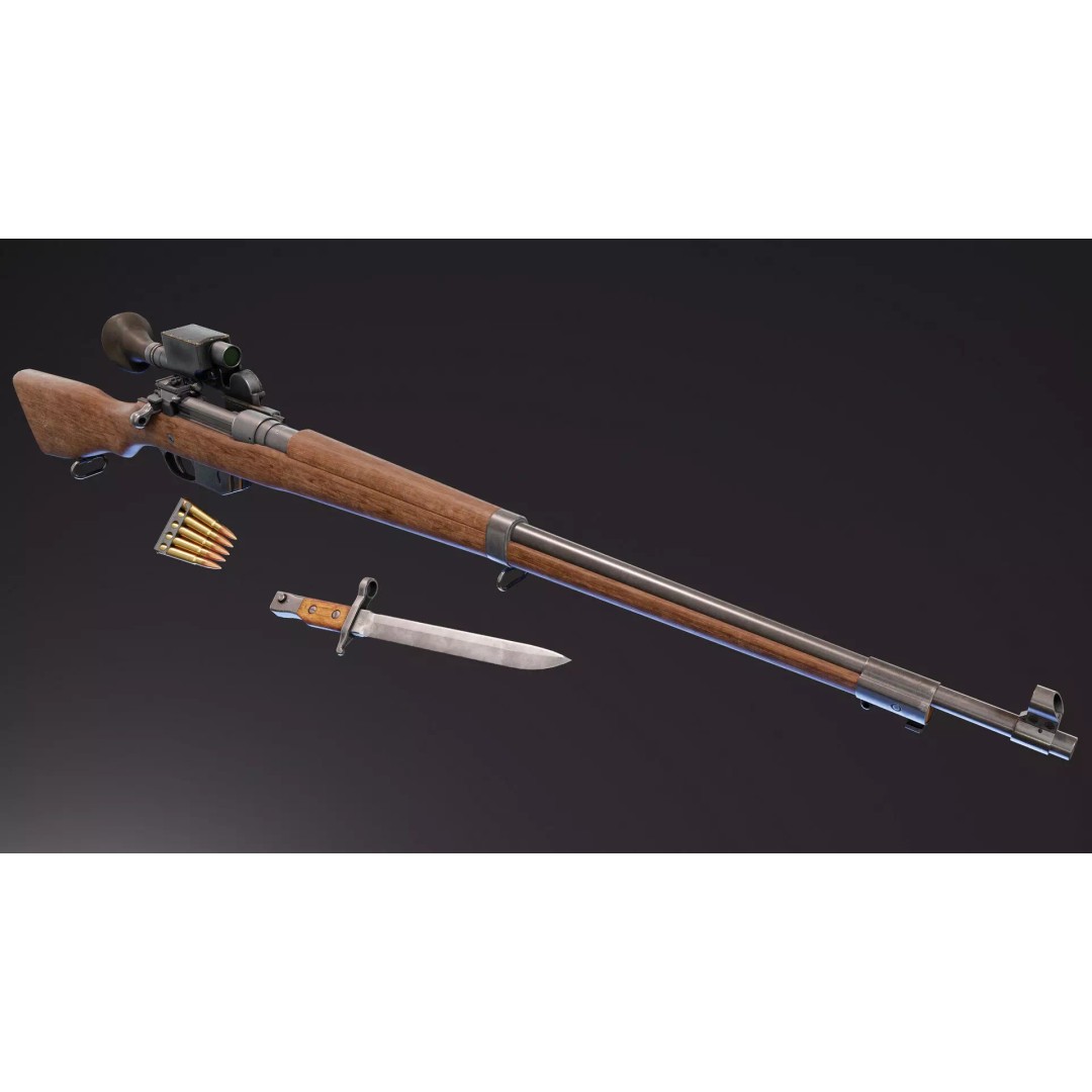 Ross Rifle MK3 3D Model – Low Poly Game Asset, Rigged, FBX - View 2