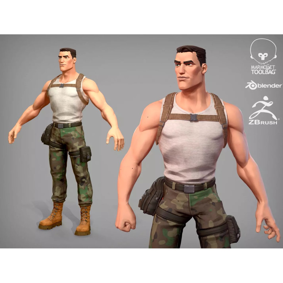 Soldier Stan 3D Model – Cartoon Low Poly Character for Games - View 2