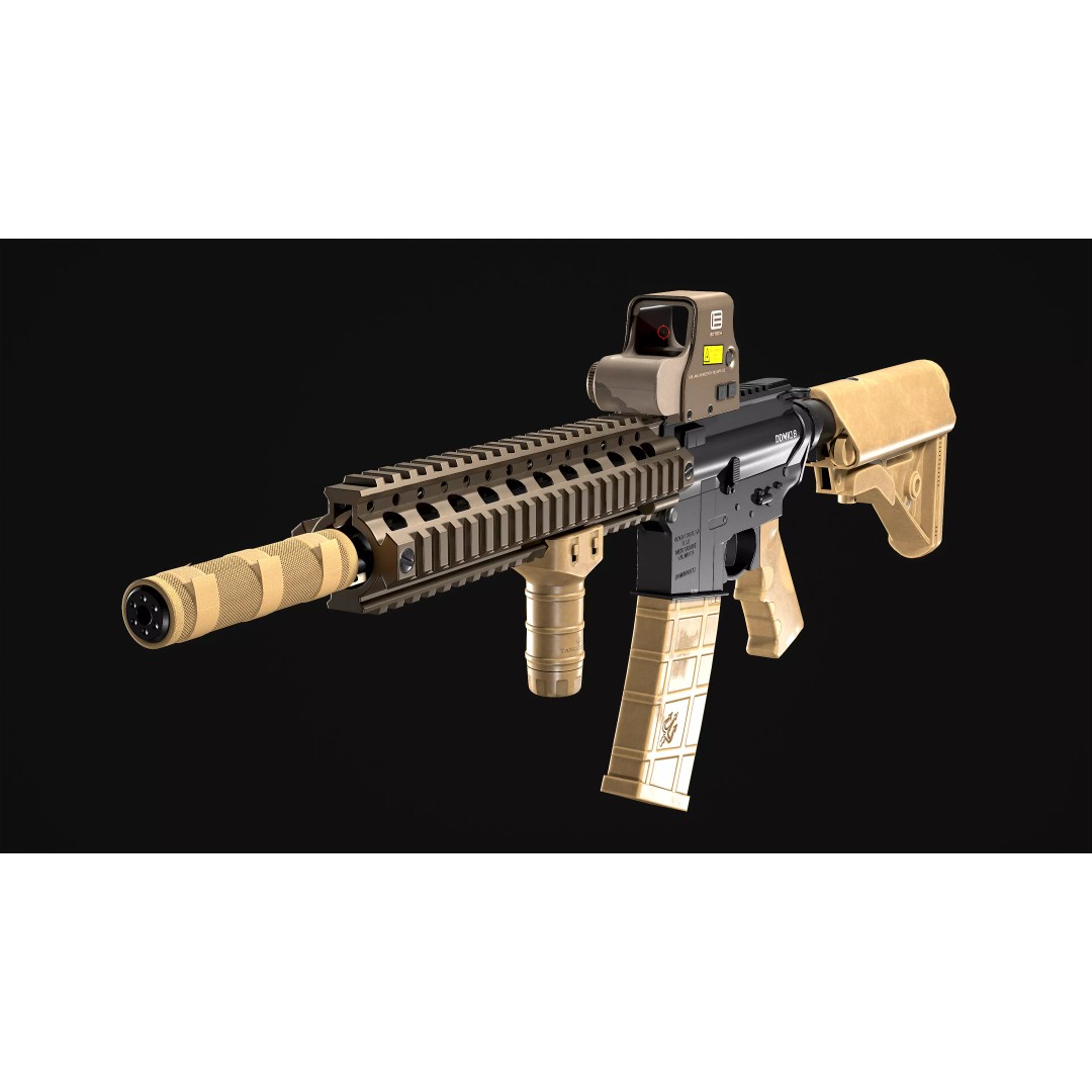 MK18 Tactical Rifle 3D Model – Low Poly Game Ready PBR Asset - View 2