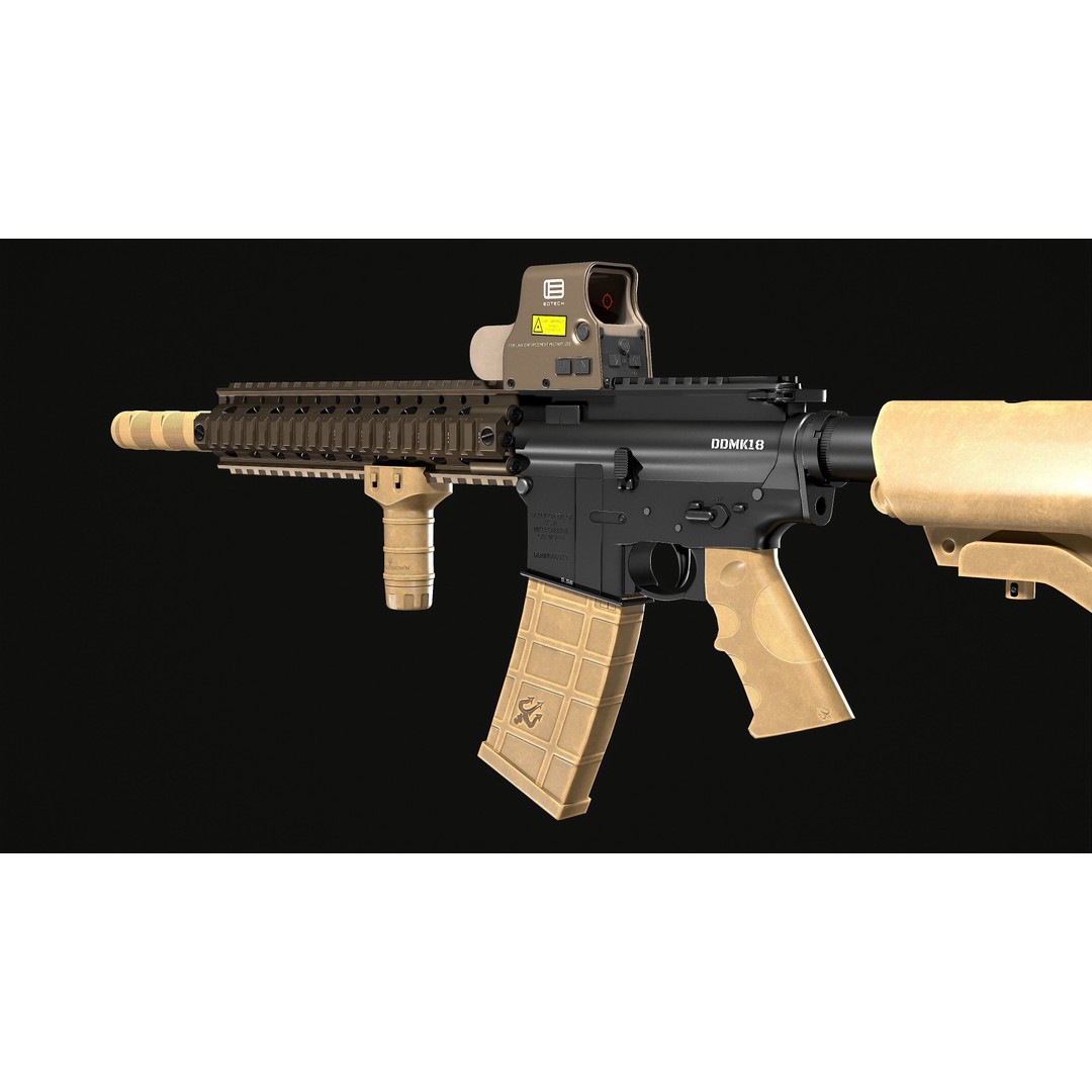 MK18 Tactical Rifle 3D Model – Low Poly Game Ready PBR Asset - View 3