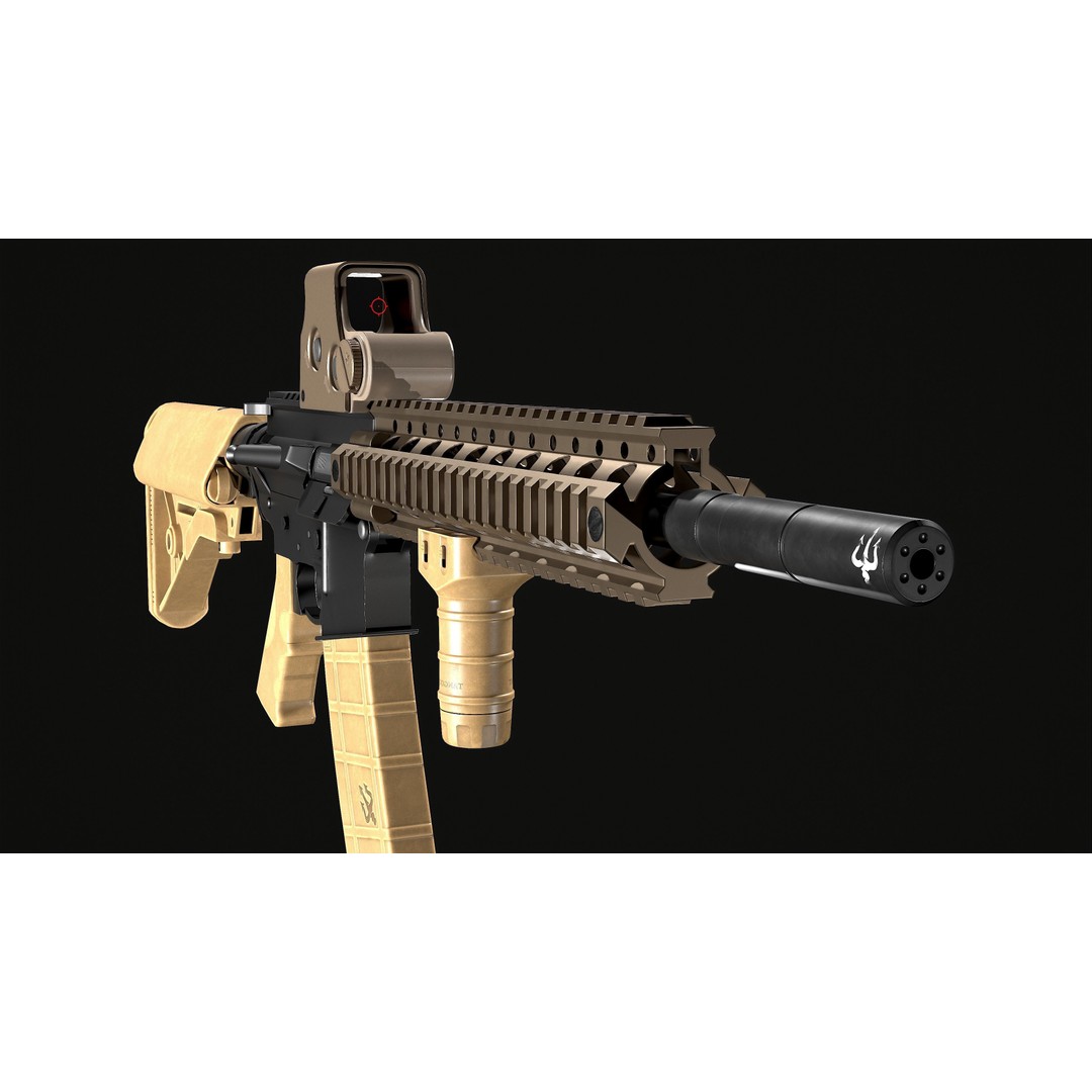 MK18 Tactical Rifle 3D Model – Low Poly Game Ready PBR Asset - View 5