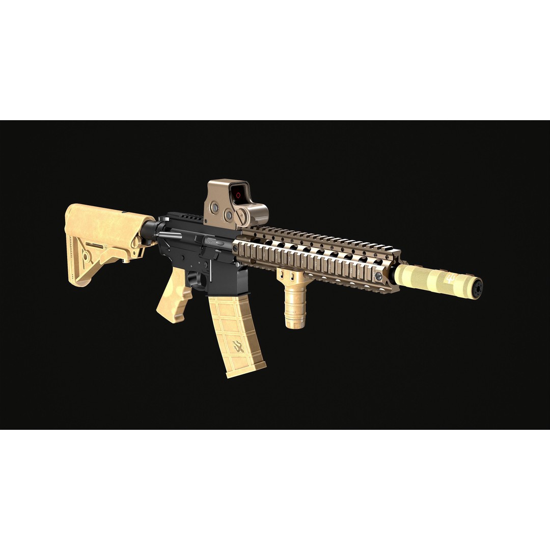 MK18 Tactical Rifle 3D Model – Low Poly Game Ready PBR Asset - View 6