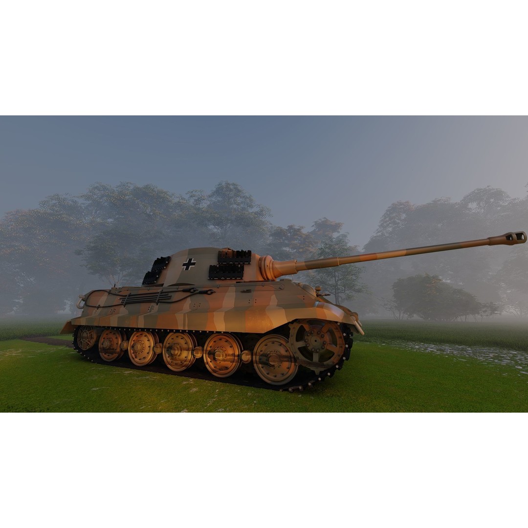 Tiger 2 Tank 3D Model – Detailed Military Vehicle, FBX, OBJ, Game Ready - View 21