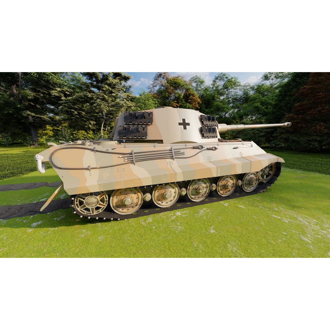 Tiger 2 Tank 3D Model – Detailed Military Vehicle, FBX, OBJ, Game Ready - View 3