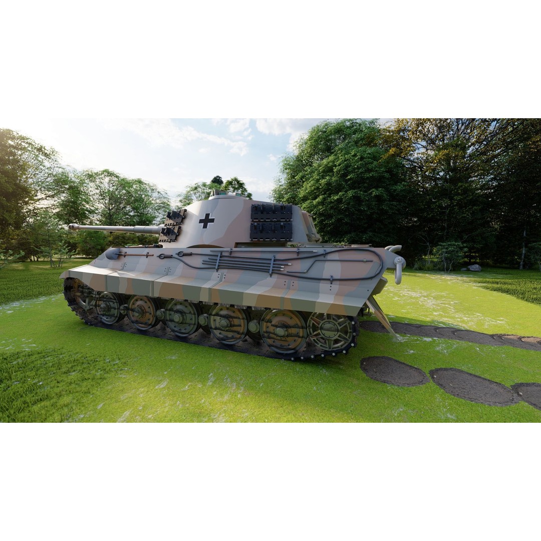 Tiger 2 Tank 3D Model – Detailed Military Vehicle, FBX, OBJ, Game Ready - View 5
