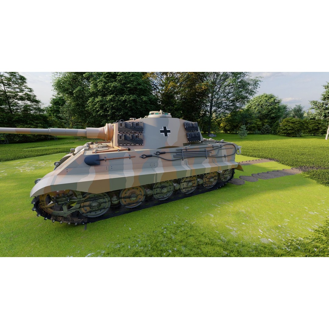 Tiger 2 Tank 3D Model – Detailed Military Vehicle, FBX, OBJ, Game Ready - View 6