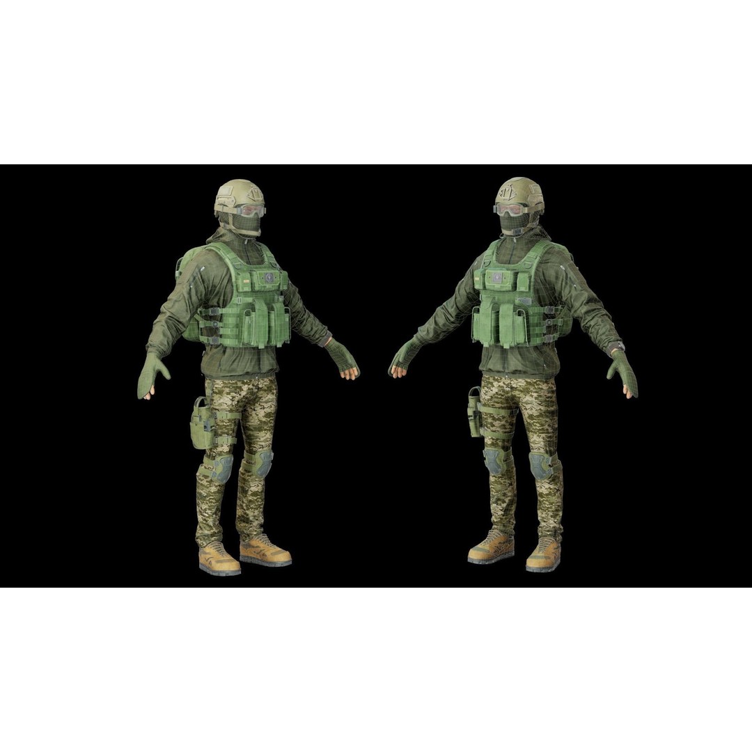 Infantry Army Soldier 3D Model – Low Poly Tactical Armor, FBX - View 10