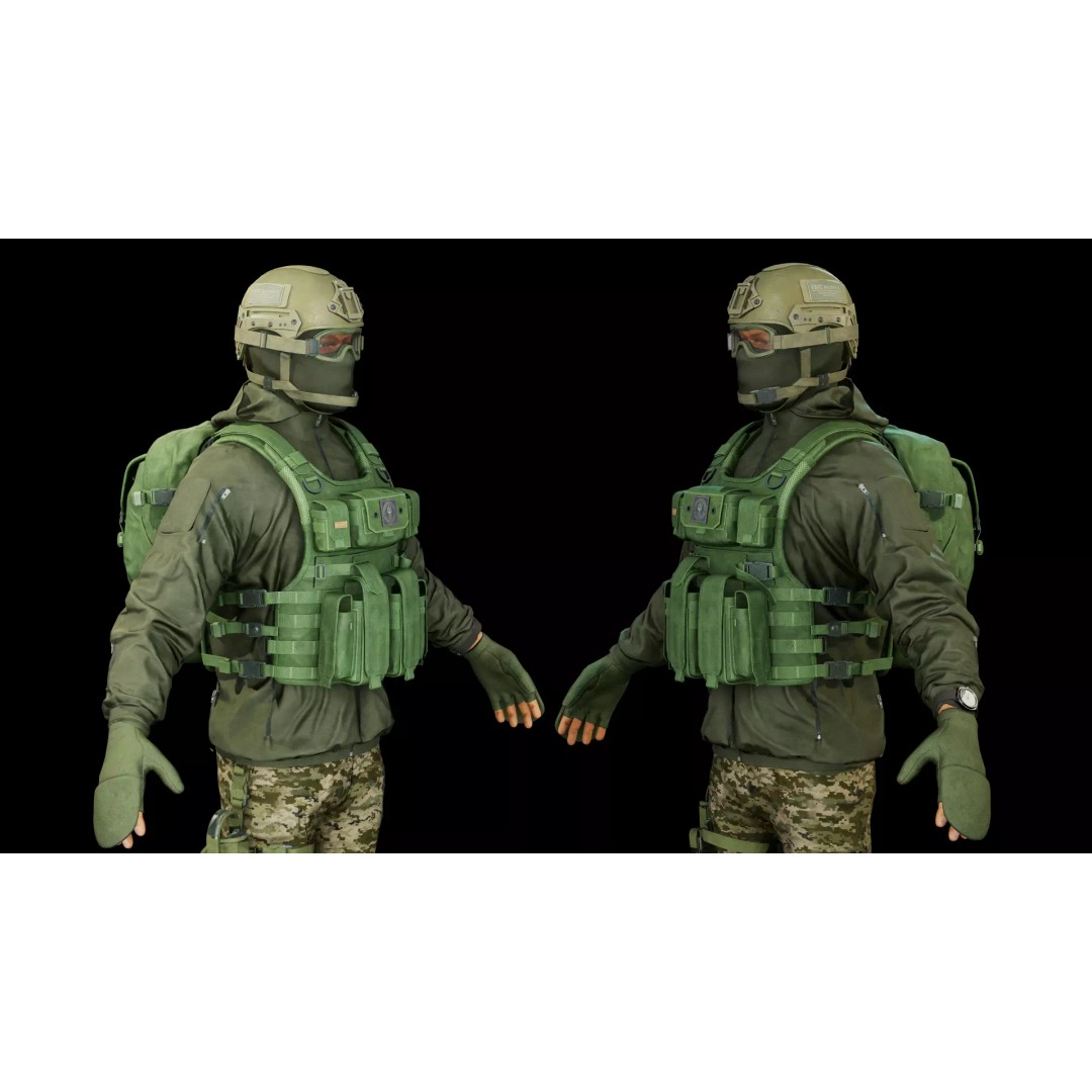 Infantry Army Soldier 3D Model – Low Poly Tactical Armor, FBX - View 2
