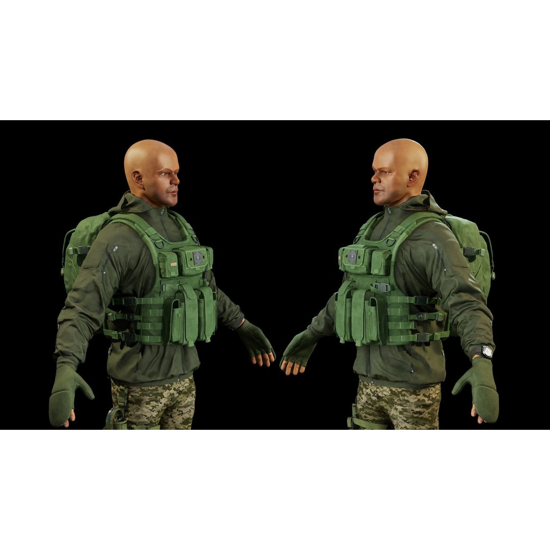 Infantry Army Soldier 3D Model – Low Poly Tactical Armor, FBX - View 3
