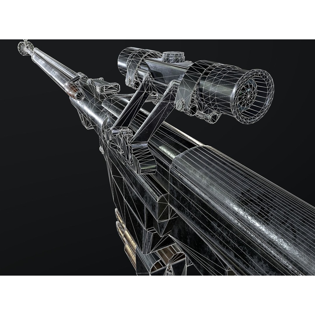 PTRS-41 Anti-Tank Rifle 3D Model – Low Poly Game Asset, FBX, PBR