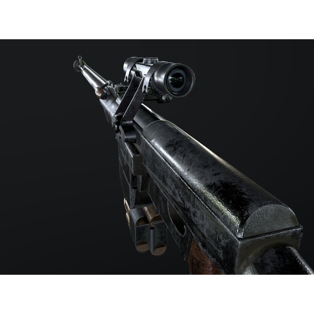 PTRS-41 Anti-Tank Rifle 3D Model – Low Poly Game Asset, FBX, PBR - View 10