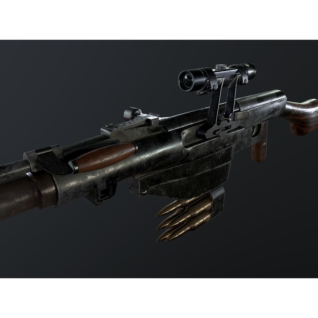 PTRS-41 Anti-Tank Rifle 3D Model – Low Poly Game Asset, FBX, PBR - View 11